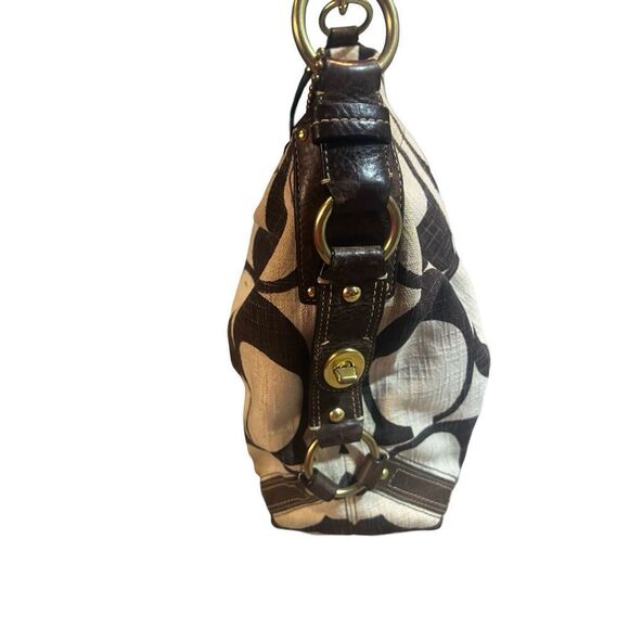 Coach Signature Carly Cream & Brown Hobo Kili Kili Shoulder Bag Purse Tote - Picture 3 of 11